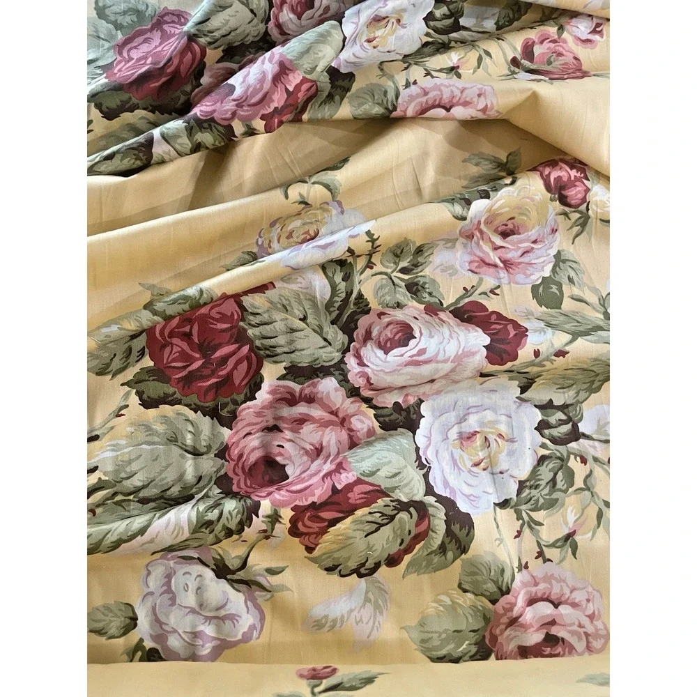 Ralph Lauren Vtg Home Decor‎ Fabric Kathleen Yellow Cabbage Roses By The Yard